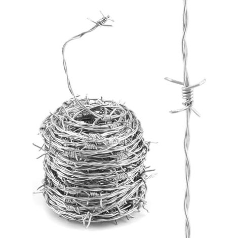 Fil Barbelé 20 m en Acier Galvanisé à Chaud, Diamètre du Fil 1,8 mm, pour Clôture Agricole, Délimitation et Pâturage (1/4)