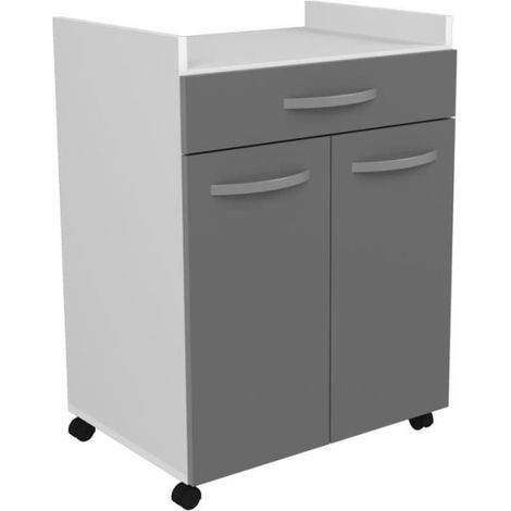 OSLO Desserte de 60 cm - 1 Tiroir et 1 Porte - L 60 x P 44 x H 81 cm - Coloris Gris brillant - EKIPA (1/5)