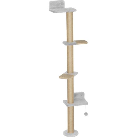 Arbre à chat à 5 niveaux, jouet, poteaux en sisal, tissu peluche, gris clair (1/5)