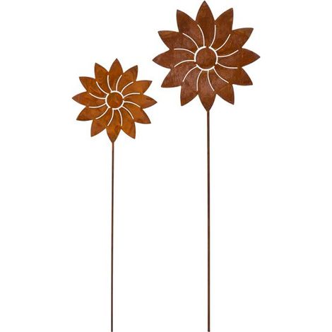 Fleur Décorative en Métal Effet Rouille, Tuteur de Jardin et Suspension Vintage - PANGIVO