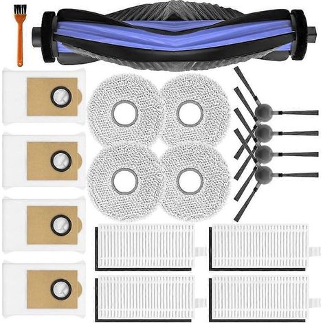 Pièces de rechange et accessoires pour aspirateur robot Lefant M3 : brosse latérale rotative, sacs à poussière, filtre HEPA et lingettes de nettoyage.