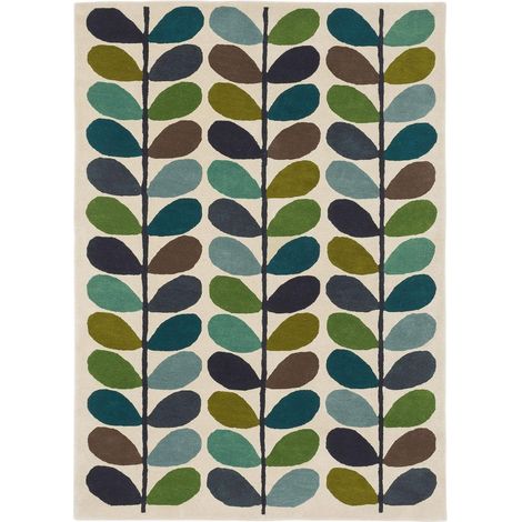 Tapis salon et chambre en laine 120x180 crème et vert fait à la main