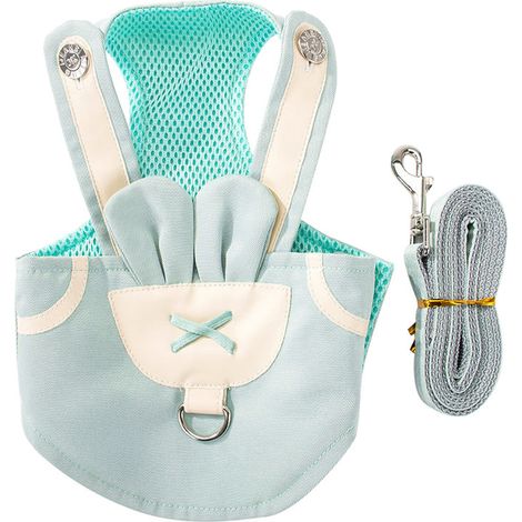 Verstellbares Geschirr und Leine mit Knopf für Hunde, Katzen und Kaninchen, aus atmungsaktivem Netzgewebe, dunkelgrün, Größe M (empfohlenes Gewicht: 3 bis 4 kg). (1/5)