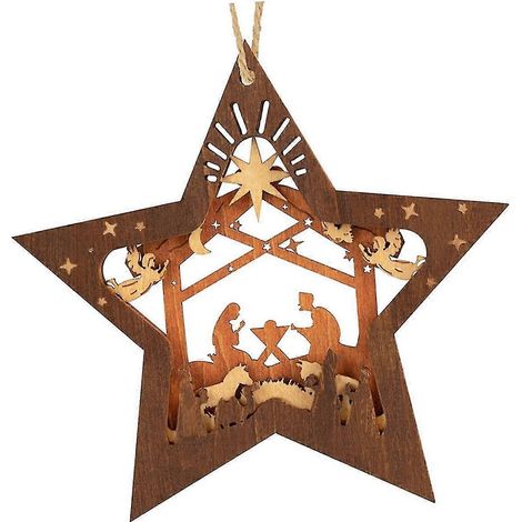 Décorations de Noël rustiques en bois représentant une crèche, pour la cheminée ou la table familiale (1/4)