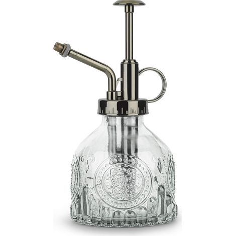 Brume pour plantes en verre 200 ml, flacon pulvérisateur vintage avec pompe supérieure brumisation fine, pulvérisateur de fleurs de jardin, petit arrosoir décoratif (transparent) (1/5)