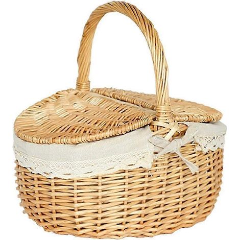 Panier à fruits pour pique-nique, panier de rangement pour pique-nique, panier à pain pratique avec couvercle, panier en osier. (1/5)