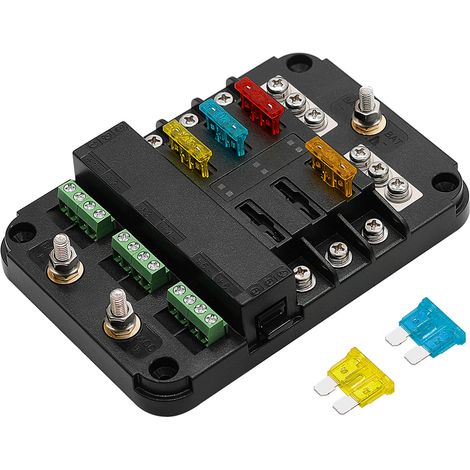 6-fach Sicherungsblock mit LED-Anzeige und wasserdichter Abdeckung für Auto, LKW, Boot, Schiff, Wohnmobil, Transporter, 12V/24V (1/5)