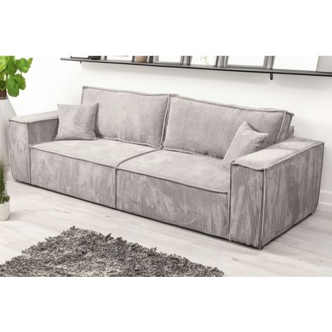 Tendencio – Canapé convertible 3 places VELLA en velours côtelé beige – Longueur 255 cm – Profondeur 105 cm – Design moderne