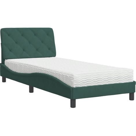 vidaXL Letto con Materasso Verde Scuro 90x190 cm in Velluto (1/5)