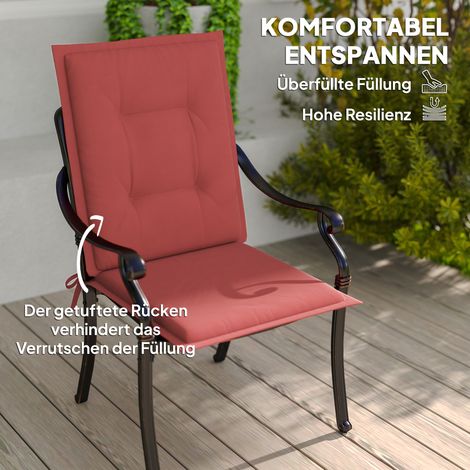 Lot de 4 coussins de chaise, 108x50x5 cm, avec liens de fixation, coussins d'assise pour intérieur/extérieur, couleur bordeaux. (1/4)