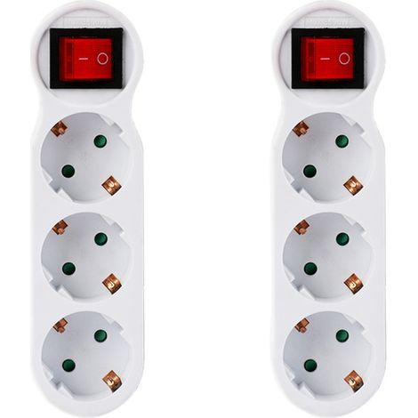 CILIA 2 Pezzi Adattatore Multiplo 3 Prese Schuko con Interruttore ON/OFF, Multipresa da Muro Senza Cavo, Spina 16A 230V Max 3500W, Ciabatta Elettrica Salvaspazio per Casa e Cucina, Bianco (1/5)