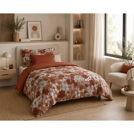 Housse de Couette Réversible 140 x 200 cm Double Gaze de Coton 125 g/m² Alba Terracotta (1/5)