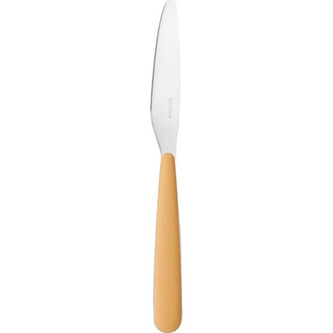 Cuchillo de mesa de acero inoxidable amarillo mostaza.