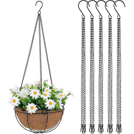 5 chaînes de suspension en fer avec crochets robustes pour pots fleurs d'extérieur (1/5)