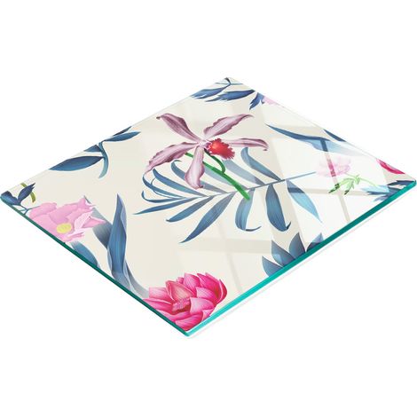 Tabla de cocina de vidrio templado con dise帽o decorativo de orqu铆deas, 60x52 cm. (1/5)