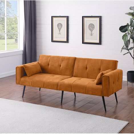 MODFU – Divano in tessuto arancione con schiuma ad alta resilienza, piedi in metallo e struttura in legno – Arancione (1/5)