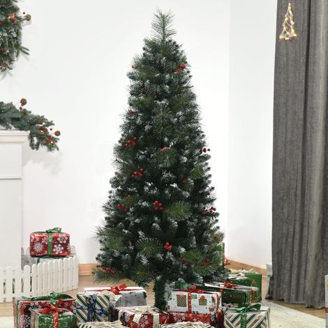 Sapin Noël Artificiel Neige 150 360 Branches 38 Baies Décoration Intérieur Fête Vert (1/4)