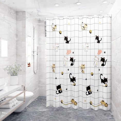 Cortina de ducha de 180x200cm, Cortina de baño de secado rápido con ganchos, Cortina de ducha impermeable y resistente al moho, con 12 anillas (1/5)