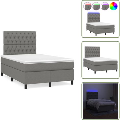 Sommier à lattes de lit matelas LED gris foncé 120x190 cm tissu - Sommier Tapissier - Lit Double - Matelas Led - Éclairage Led - Têtière Ajustable (1/5)