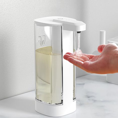 Distributeur automatique de savon liquide, distributeur de savon mural ou de comptoir de 500 ml avec 4 vitesses réglables, rechargeable, capteur de mouvement infrarouge, coffre-fort pour salle (1/5)
