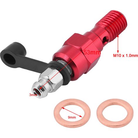 Entlüftungsschraube M10x1,0 mm für Hauptbremszylinder und Bremssattel von Motorrädern, Hohlschraube mit roter Staubkappe (1/5)