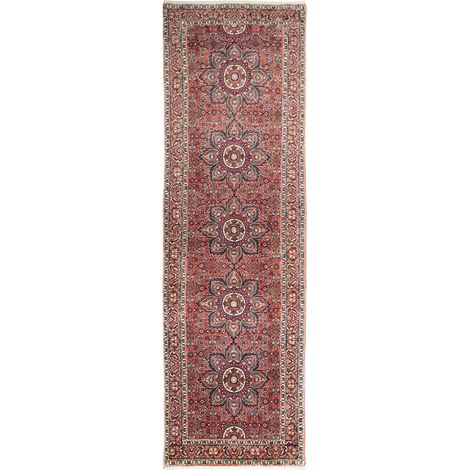 Tapis d'orient, 66 x 210 cm, motif oriental, en laine nouée main, rouge, beige et bleu, fabriqué en Iran (1/5)