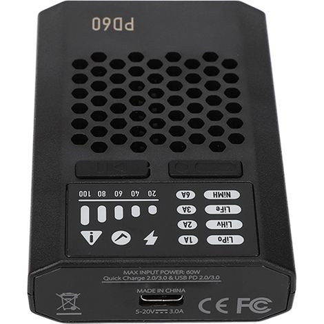 PD60 60W 3A Schwarzes Balancer-Ladegerät mit USB-C-Eingang. PD60 Balancer-Ladegerät für LiFe-, LiHv-, LiPo-Akkus (1-4S), NiMH- und CD1-Akkus. (1/4)