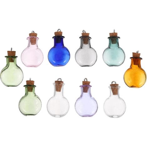 10pièces Lot de Petites Bouteilles Verre Coloré avec Bouchons Liège Mini Contenants Transparents pour DIY Mariage Fête et Décoration Couleur Aléatoire (1/5)