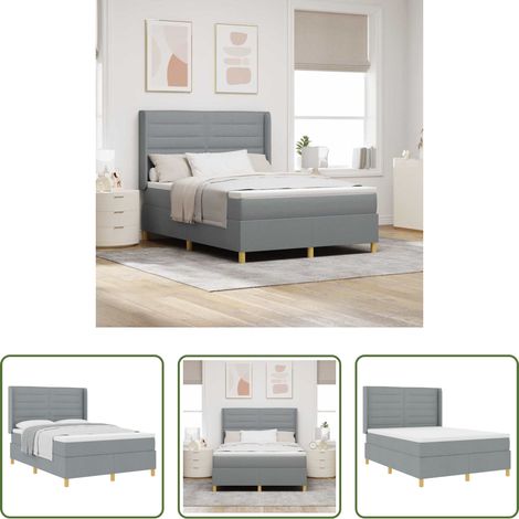 Matelas ferme -  Lit à ressorts avec matelas Gris clair 160 x 200 cm tissu (1/5)