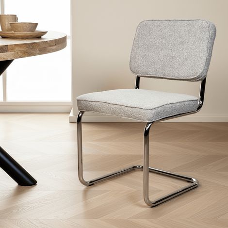 Modern Esszimmerstuhl Sandfarbener Bouclé-Stoff Sway –