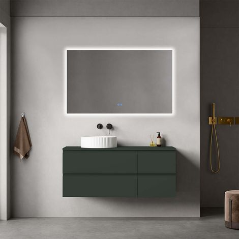 Mobile bagno sospeso reversibile 120 cm Verde Comodoro per Lavabo d'appoggio Specchio Quadro Retroilluminato - Fiji Paint Top (1/4)