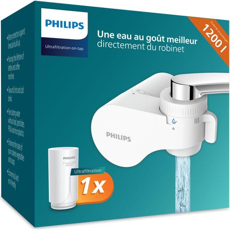 Water Filtre sur robinet AWP3754/10 ULTRAFILTRATION, réduit le CHLORE, le PLOMB, les MICROPLASTIQUES et les BACTÉRIES, capacité de filtration de 1.200 L (1/5)