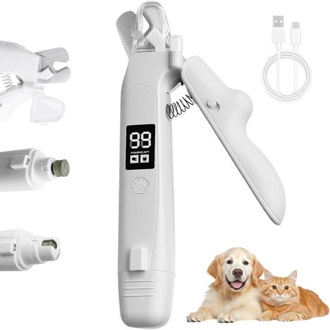 Coupe-ongles pour chien 2 en 1 avec lime à ongles électrique et lumière LED, coupe-ongles pour chiens et chats, rechargeable, broyeur à ongles USB-C, broyeur à ongles professionnel avec plateau de col (1/5)