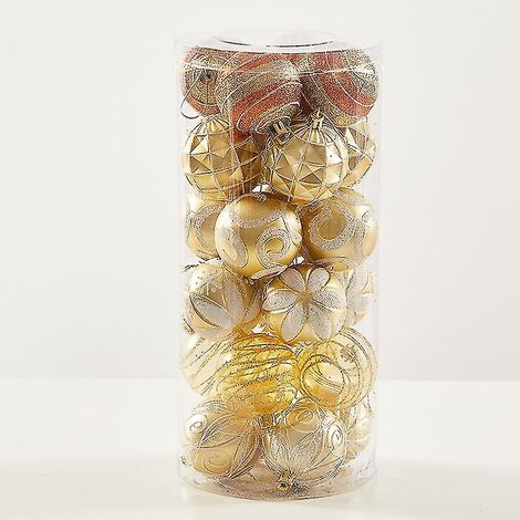 24 boules de Noël décoratives, peintes et incassables, avec paillettes, pour sapin de Noël. (1/4)