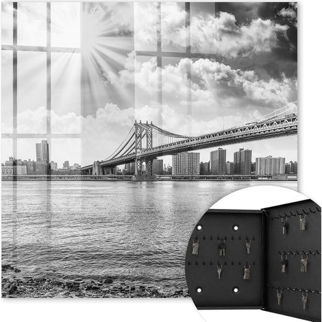 Armoire à clés - (30 cm x 30 cm) - Boîte à clés murale - Coffret de rangement pour clés - Couleur noire - Ouverture vers la droite - Pour maison et bureau - La ville et le pont