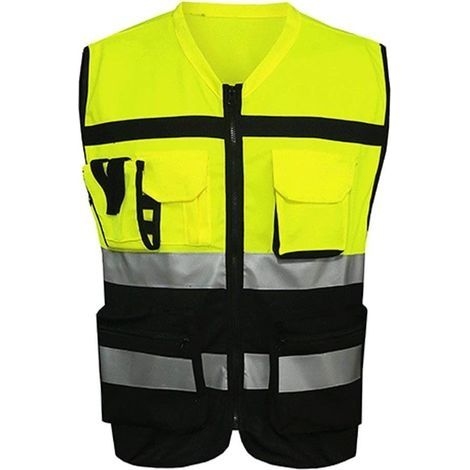 Haute Visibilité Sécurité Gilet Réfléchissant Gilet Moto Cyclisme Wear - Noir et Jaune-- L (1/5)