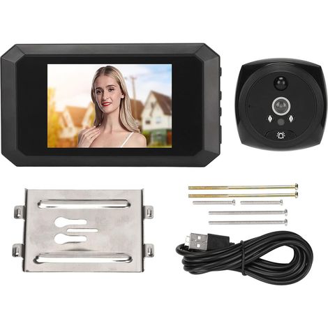 Détecteur De Mouvement PIR,Caméra De Sonnette sans Fil, écran LCD Haute Définition 3,97 Pouces 1080p, Vision Grand Angle 160°, Vision Nocturne IR pour Maison Hôtel (1/5)