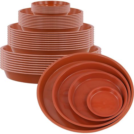 Lot de 40 soucoupes rondes en plastique pour pot de fleurs de jardin et d'intérieur - Rouge - 12/18/24/30 cm (1/5)