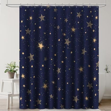 Rideau de douche étoilé, rideau de douche céleste pour salle de bain, ensemble de rideau de douche en tissu imperméable, décoration de salle de bain à 12 crochets