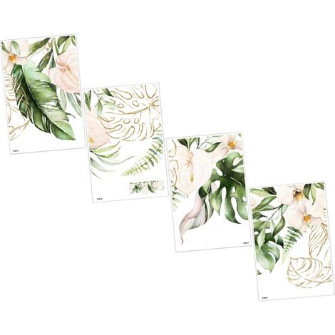 Lot De 4 Stickers Muraux Élégants À Motif De Feuilles Pour Décoration Dintérieur (1/5)