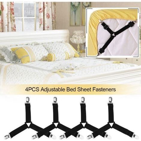 4pcs Attaches Réglables pour Drap de Lit Sangles Elastiques Y Forme Housse de Matelas Coussin de Canapé(Noir) (1/3)
