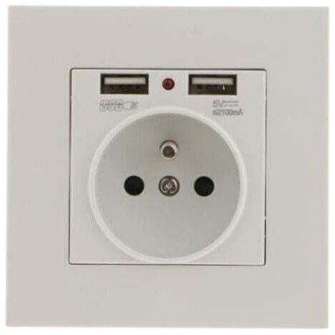 Lot de 2 Prises Murales, Prise Electrique Murale avec Double USB 5V/2100mA, Prise Encastrable avec 2 Ports de USB Pratique et Manialble (1/4)