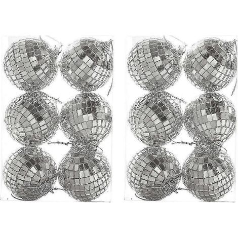 Boule de Noël argentée à effet disco, facile à accrocher, idéale pour les fêtes de mariage de Noël. (1/4)