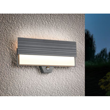 Flache LED Außenwandleuchte MARIZA mit Bewegungsmelder in Anthrazit, Breite 40cm