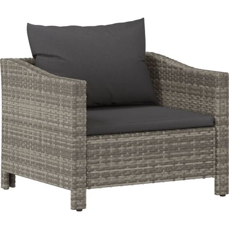 Poltrona da giardino con cuscino in resina intrecciata grigia 020014481
