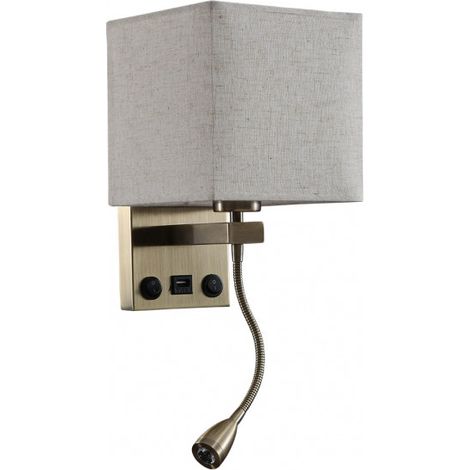 "Stephen" 1xE27 LED Wandleuchte mit Sekundärlicht und USB-Anschluss (3W 4000K 285lm) IP20 Leder und Beige (1/2)
