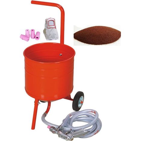 Sableuse Aérogommeuse mobile sur Roulettes 31,50L 50lb 23kg + Sac 20kg Abrasif Garnet 80A+ (1/2)