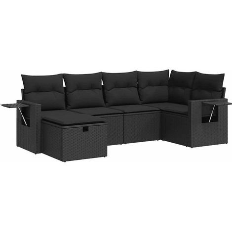 Set de sofás de jardín 6 piezas y cojines ratán sintético negro vidaXL (1/5)