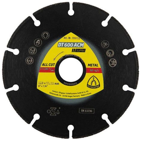 Disque à tronçonner diamanté DT 600 ACM Supra 230x1.6X22.23mm KLINGSPOR (1/3)