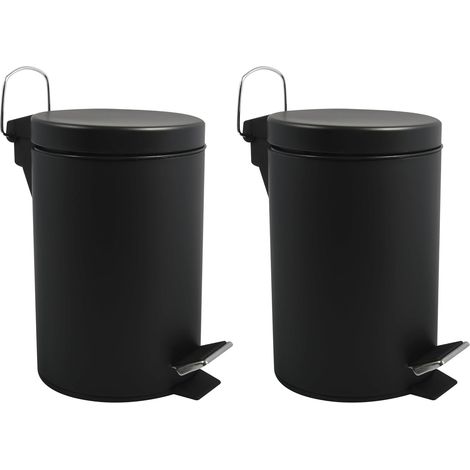 Poubelle Cosmétique Salle de Bain - Acier Inoxydable avec Seau Intérieur Amovible - Poubelle à Pédale Compacte - Ø 3L - Noir Mat - Fermeture Douce et Nettoyage Facile (Lot de 2) (1/4)